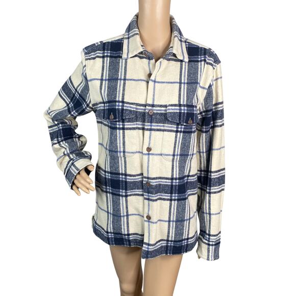 Abercrombie & Fitch Heavyweight Flannel Ivory Blue Plaid Shirt Jacket Men’s S - Picture 1 of 11